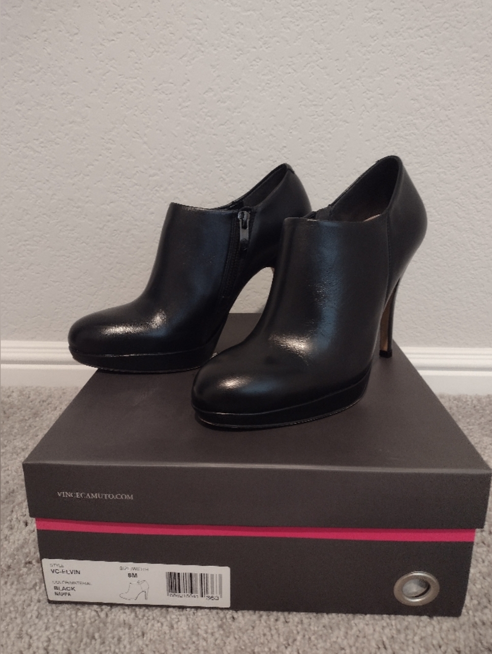 Vince Camuto Black Leather Platform Heel Booties